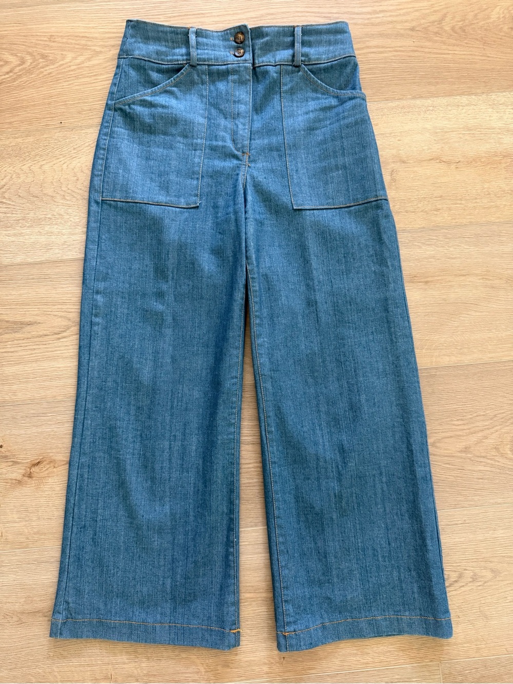 Self Contrast Aria High Rise Wide Leg Crop Jeans 30x27 Made in USA Stretch